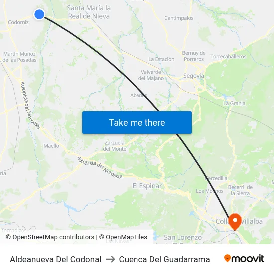 Aldeanueva Del Codonal to Cuenca Del Guadarrama map