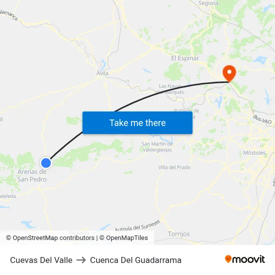 Cuevas Del Valle to Cuenca Del Guadarrama map