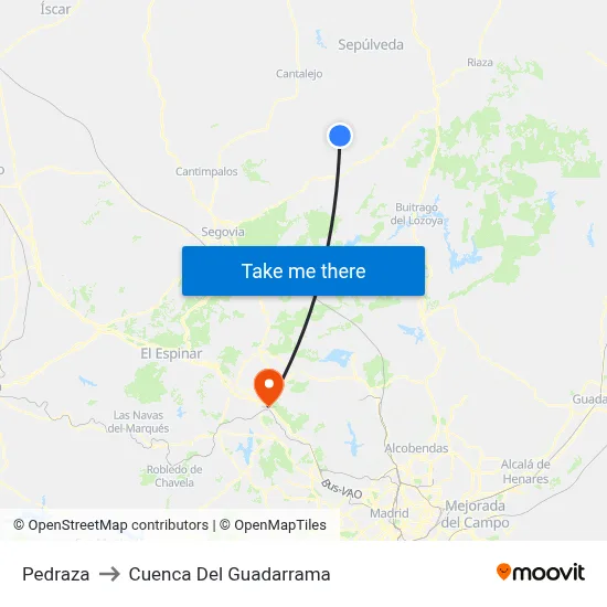 Pedraza to Cuenca Del Guadarrama map