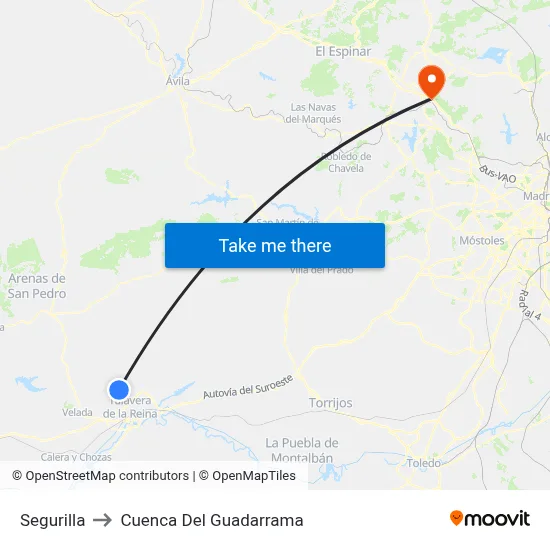 Segurilla to Cuenca Del Guadarrama map