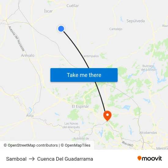 Samboal to Cuenca Del Guadarrama map