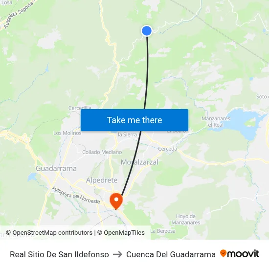 Real Sitio De San Ildefonso to Cuenca Del Guadarrama map