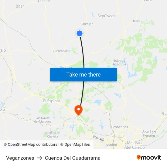 Veganzones to Cuenca Del Guadarrama map