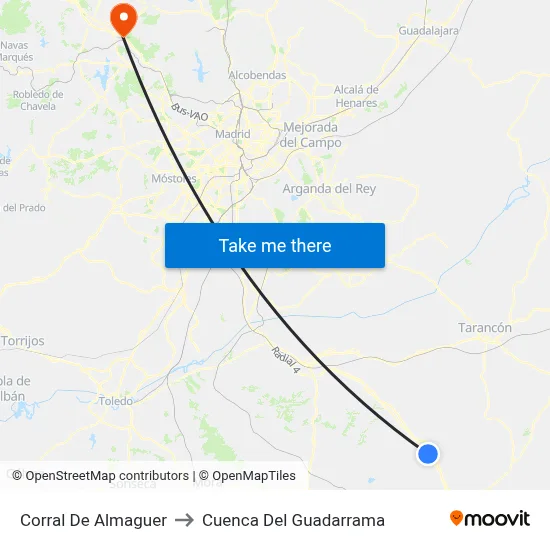Corral De Almaguer to Cuenca Del Guadarrama map