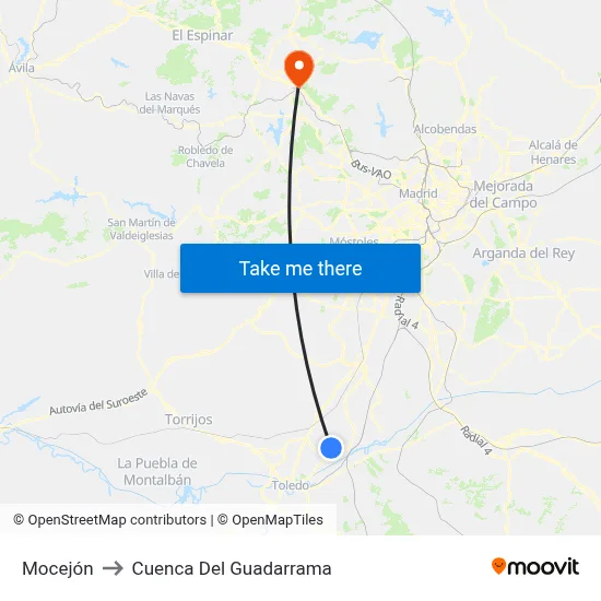 Mocejón to Cuenca Del Guadarrama map