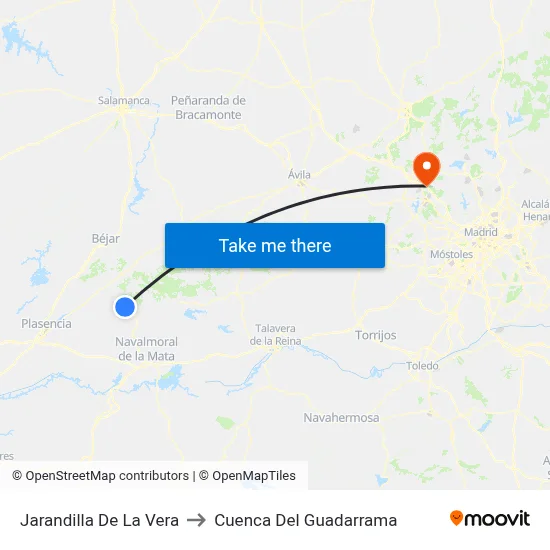 Jarandilla De La Vera to Cuenca Del Guadarrama map
