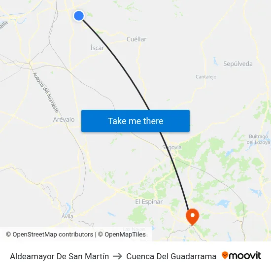 Aldeamayor De San Martín to Cuenca Del Guadarrama map