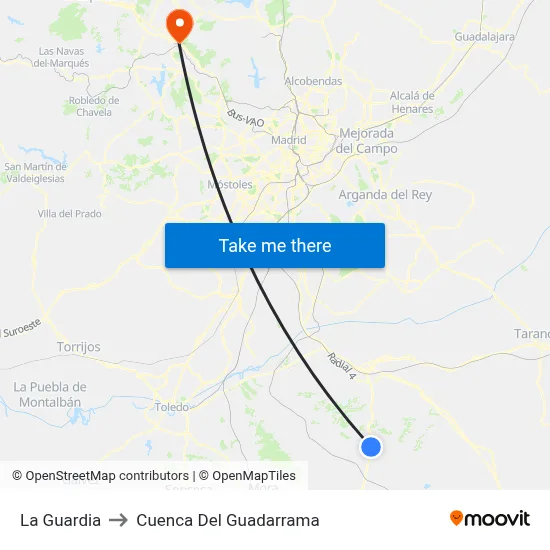 La Guardia to Cuenca Del Guadarrama map