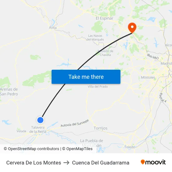Cervera De Los Montes to Cuenca Del Guadarrama map