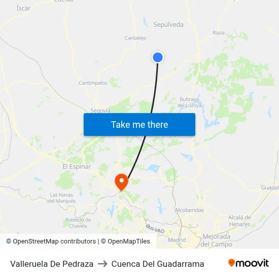 Valleruela De Pedraza to Cuenca Del Guadarrama map
