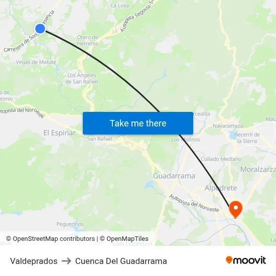 Valdeprados to Cuenca Del Guadarrama map