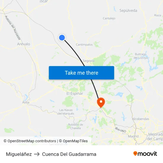 Migueláñez to Cuenca Del Guadarrama map
