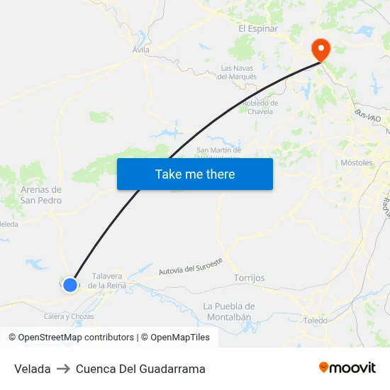 Velada to Cuenca Del Guadarrama map