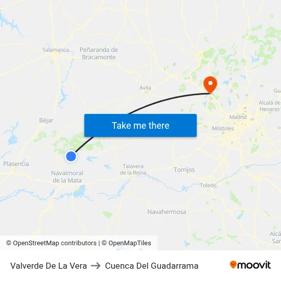 Valverde De La Vera to Cuenca Del Guadarrama map