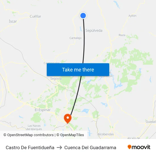 Castro De Fuentidueña to Cuenca Del Guadarrama map