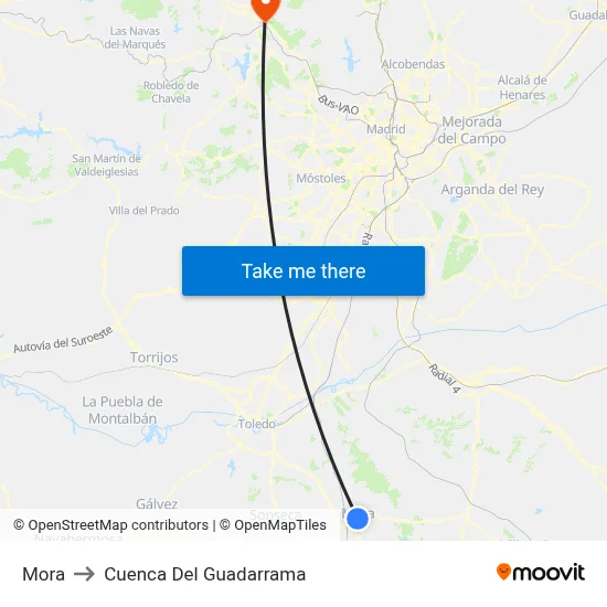 Mora to Cuenca Del Guadarrama map
