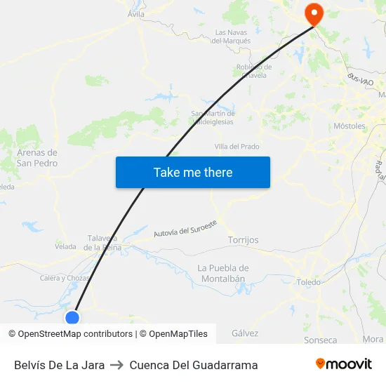 Belvís De La Jara to Cuenca Del Guadarrama map