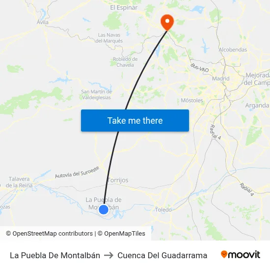 La Puebla De Montalbán to Cuenca Del Guadarrama map