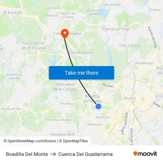 Boadilla Del Monte to Cuenca Del Guadarrama map