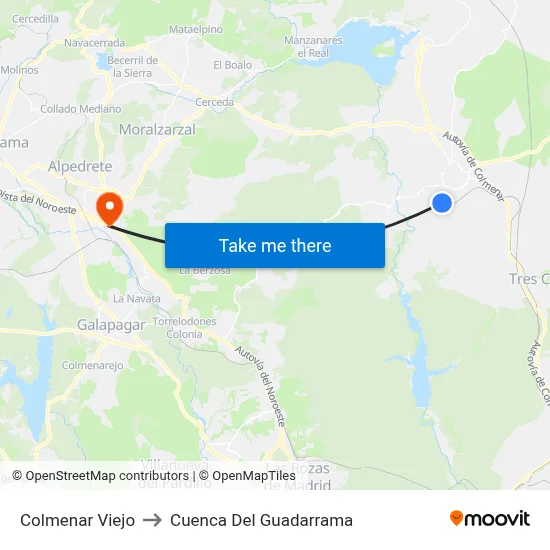 Colmenar Viejo to Cuenca Del Guadarrama map