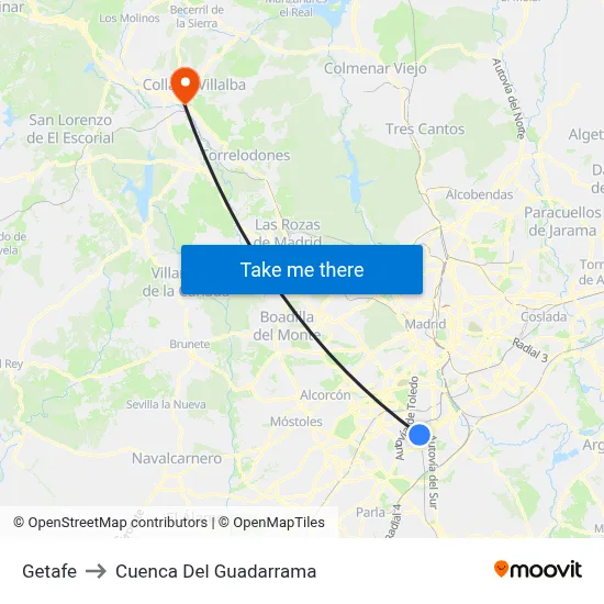 Getafe to Cuenca Del Guadarrama map