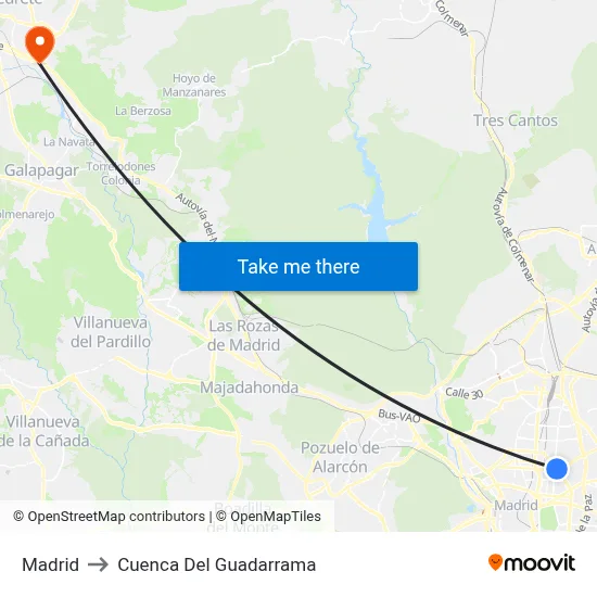 Madrid to Cuenca Del Guadarrama map