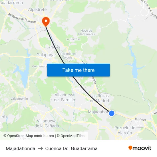 Majadahonda to Cuenca Del Guadarrama map