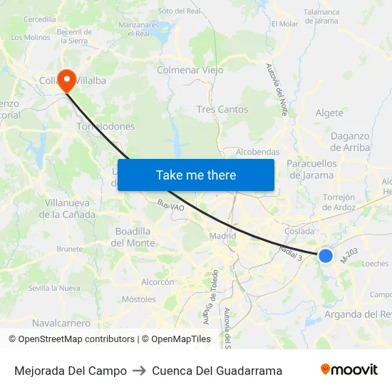 Mejorada Del Campo to Cuenca Del Guadarrama map