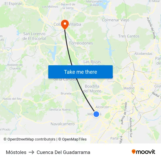 Móstoles to Cuenca Del Guadarrama map