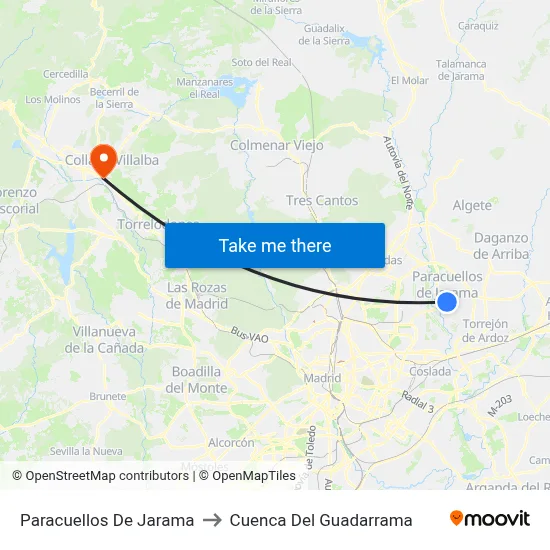 Paracuellos De Jarama to Cuenca Del Guadarrama map