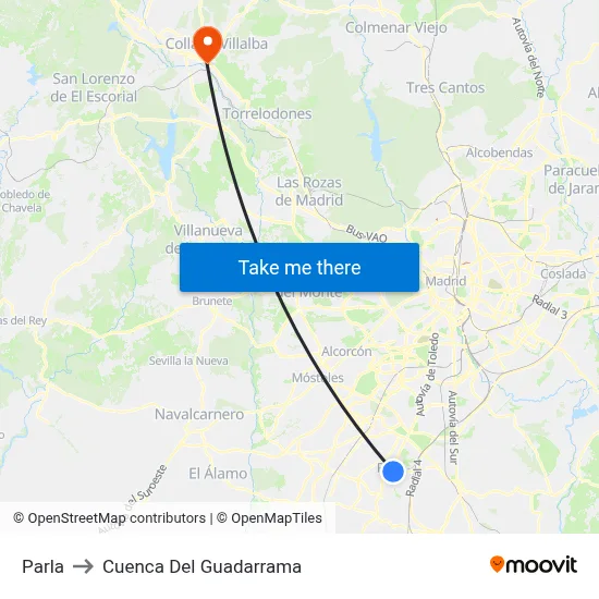 Parla to Cuenca Del Guadarrama map
