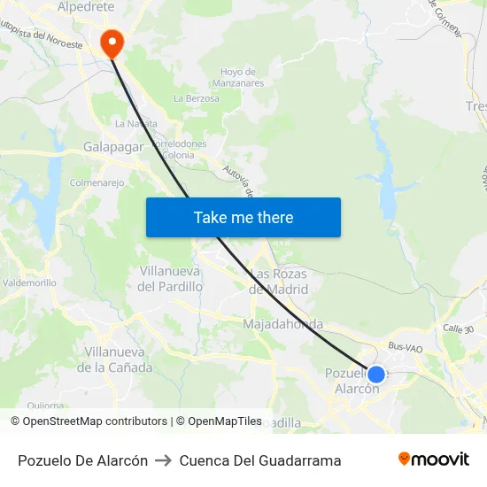 Pozuelo De Alarcón to Cuenca Del Guadarrama map