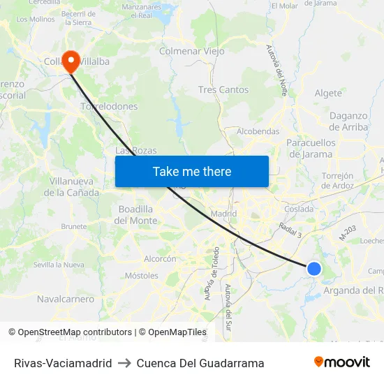 Rivas-Vaciamadrid to Cuenca Del Guadarrama map