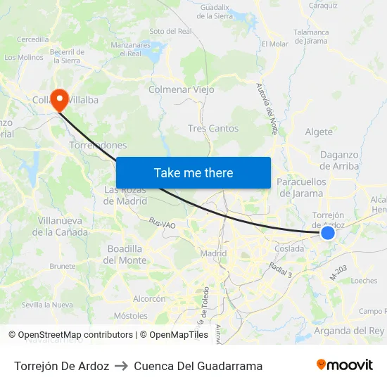 Torrejón De Ardoz to Cuenca Del Guadarrama map