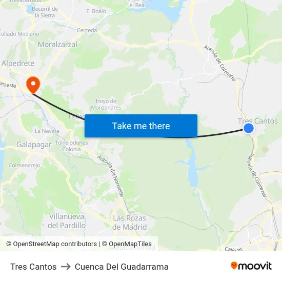Tres Cantos to Cuenca Del Guadarrama map