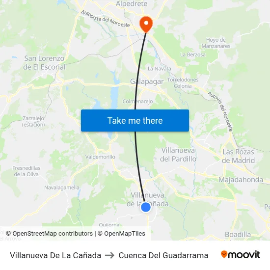 Villanueva De La Cañada to Cuenca Del Guadarrama map