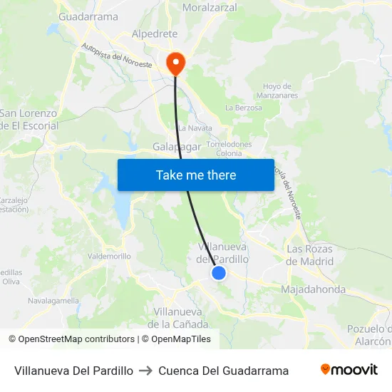 Villanueva Del Pardillo to Cuenca Del Guadarrama map