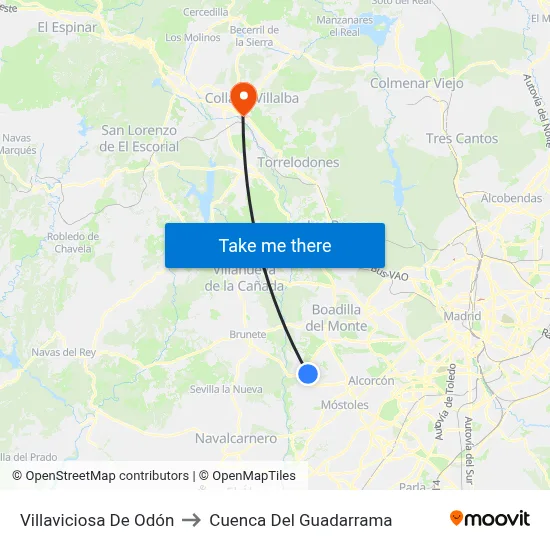 Villaviciosa De Odón to Cuenca Del Guadarrama map