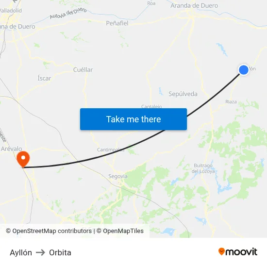 Ayllón to Orbita map