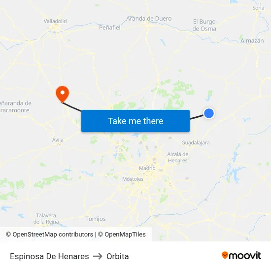 Espinosa De Henares to Orbita map