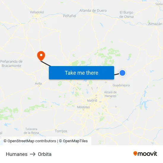 Humanes to Orbita map