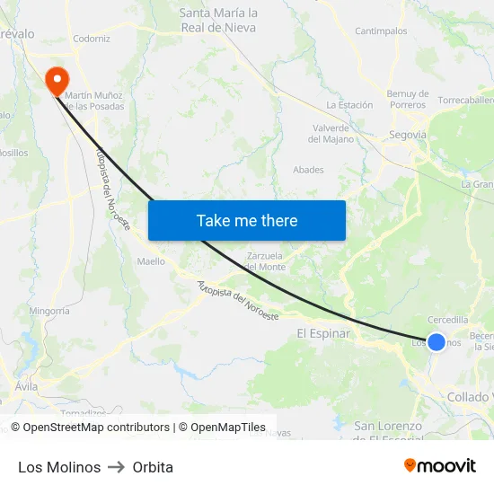 Los Molinos to Orbita map