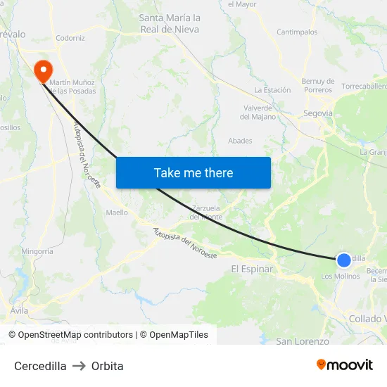 Cercedilla to Orbita map