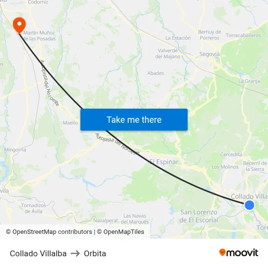 Collado Villalba to Orbita map