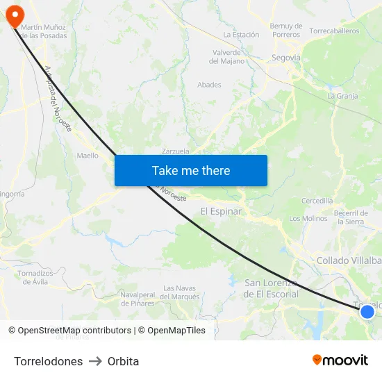 Torrelodones to Orbita map