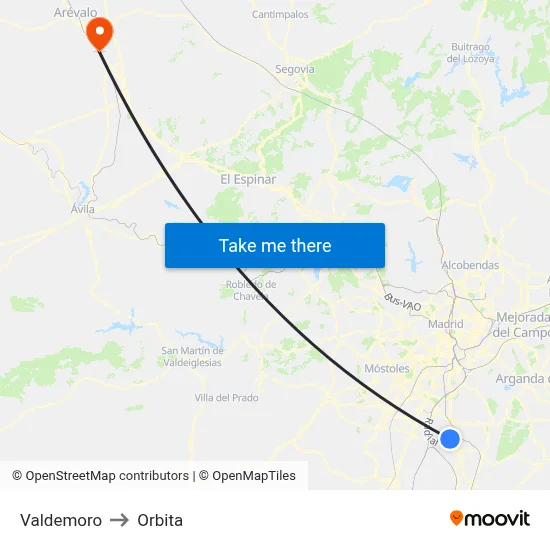Valdemoro to Orbita map