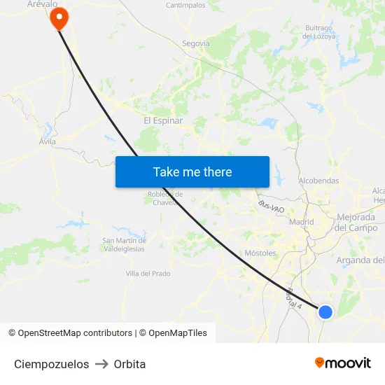 Ciempozuelos to Orbita map