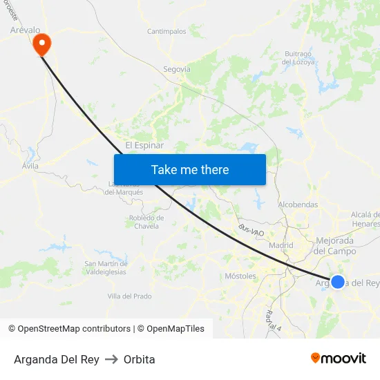 Arganda Del Rey to Orbita map
