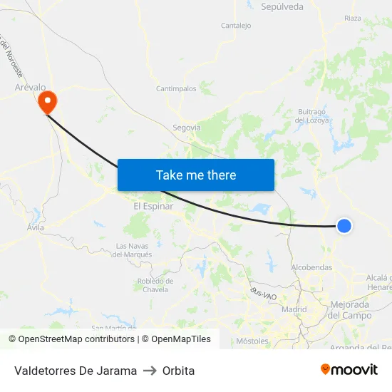 Valdetorres De Jarama to Orbita map