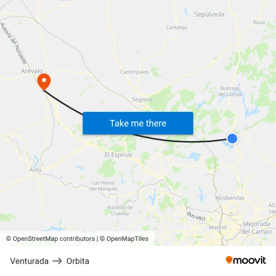 Venturada to Orbita map